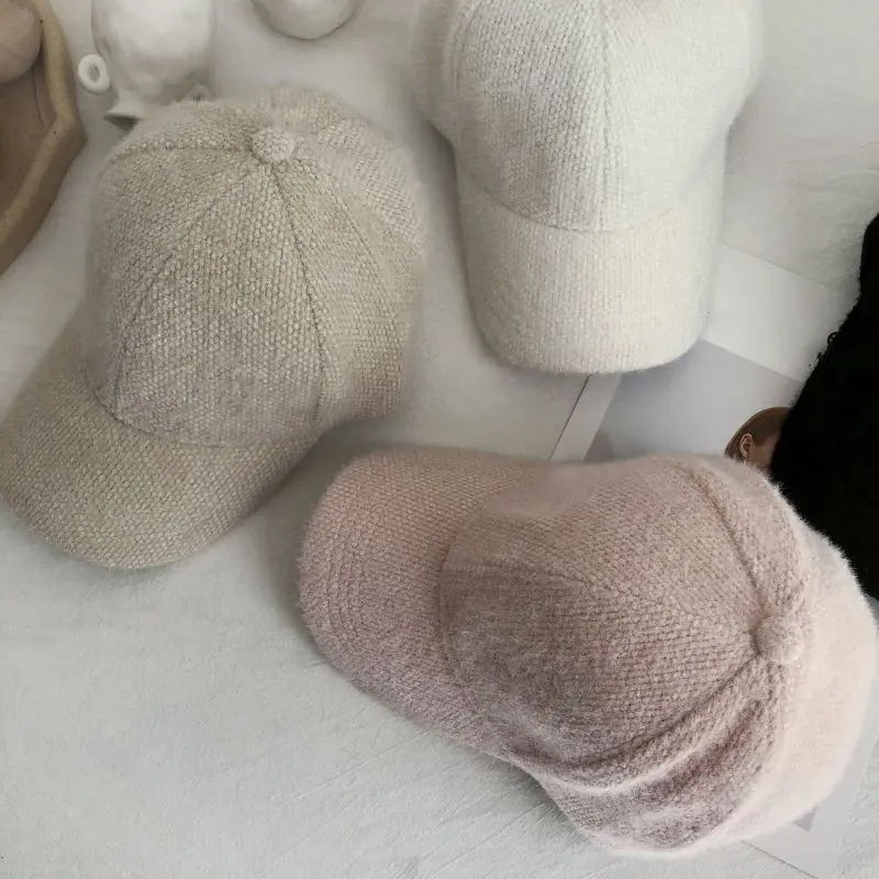 Winter Plush Baseball Cap Women Soft Simulated Rabbit Hair Peaked Cap Female Lady Solid Color Warm Sun Visor Hats