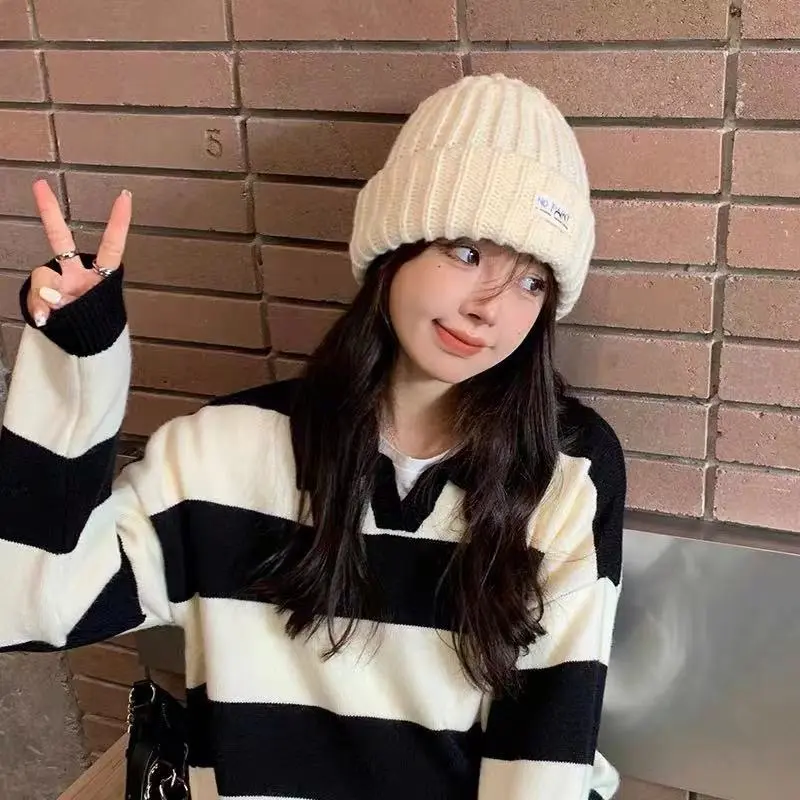 Winter Crochet Hat for Women Winter Warm Knitted Woolen Cap Korean Solid Color Female Girls Beanie Caps