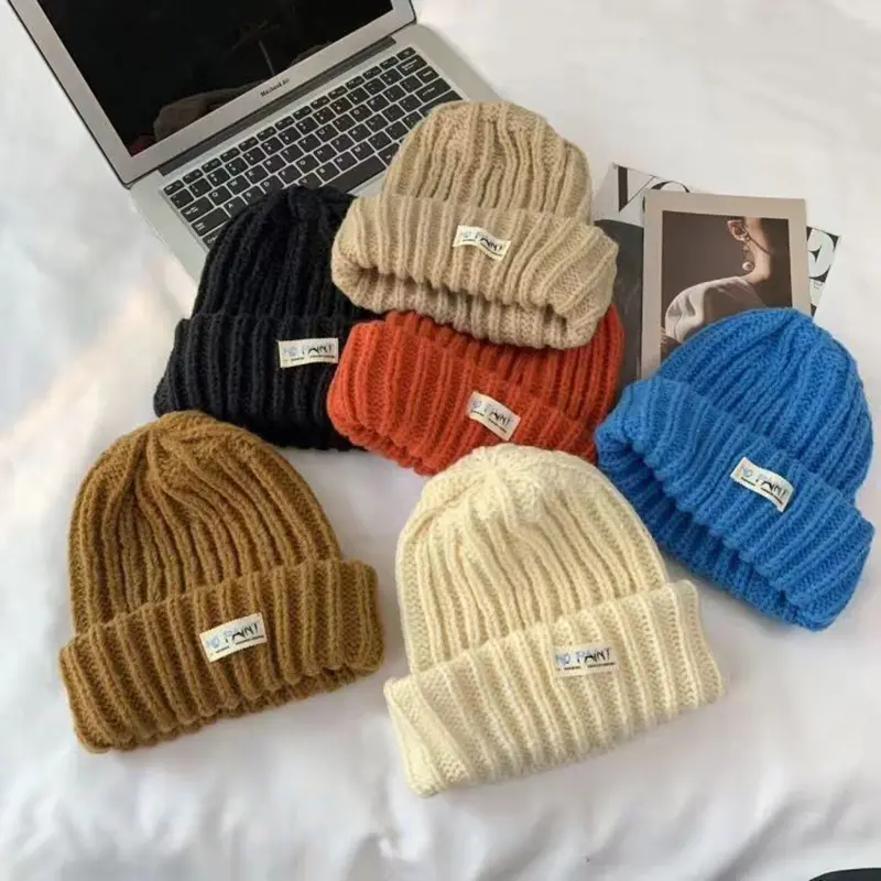 Winter Crochet Hat for Women Winter Warm Knitted Woolen Cap Korean Solid Color Female Girls Beanie Caps