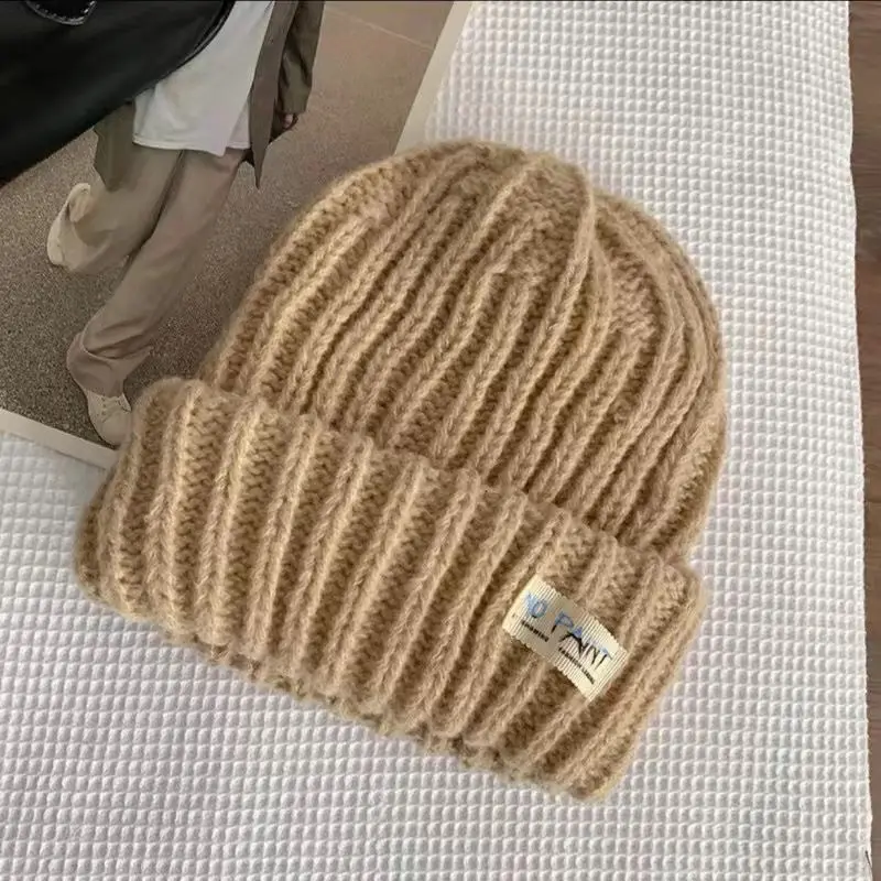 Winter Crochet Hat for Women Winter Warm Knitted Woolen Cap Korean Solid Color Female Girls Beanie Caps