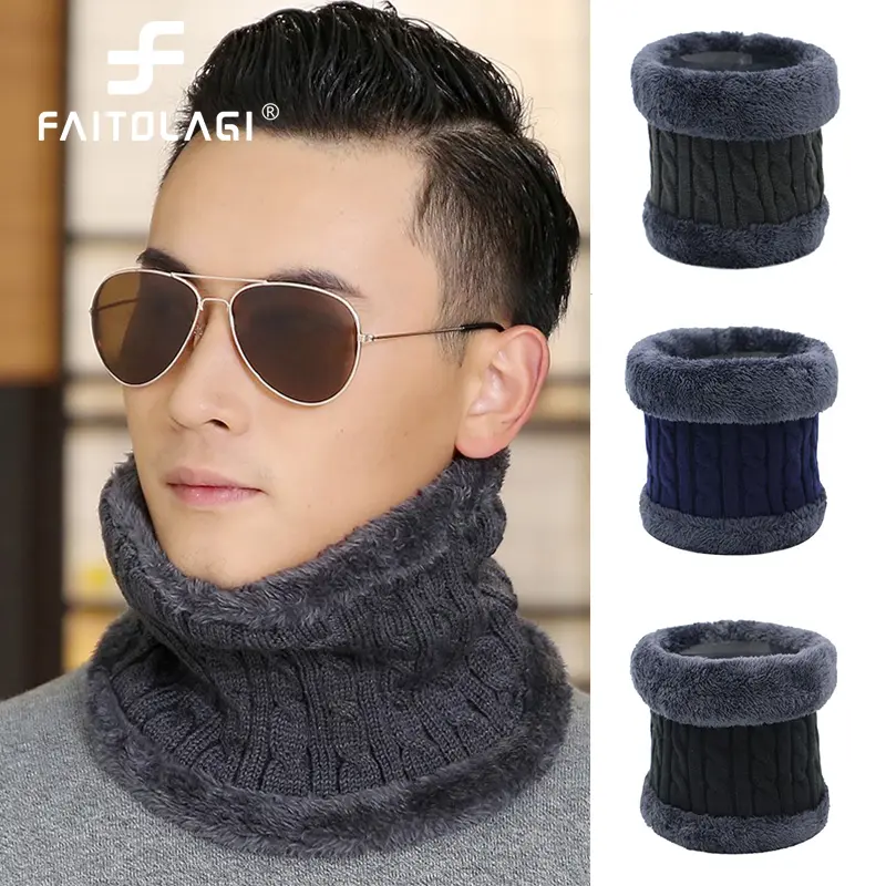 Winter Knitted Plush Scarf Warm Thicken Plush Wool Neck Warmer Solid Color Unisex Neckerchief Cold-proof Collars