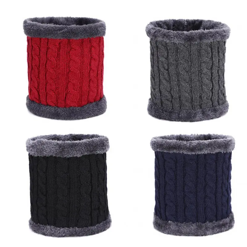 Winter Knitted Plush Scarf Warm Thicken Plush Wool Neck Warmer Solid Color Unisex Neckerchief Cold-proof Collars
