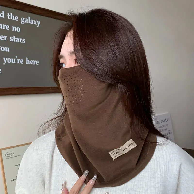 Velvet Hanging Ear Face Cover Mask for Women Men Winter Warm Scarf Solid Color Thick Cycling Face Mask Neck Warmer