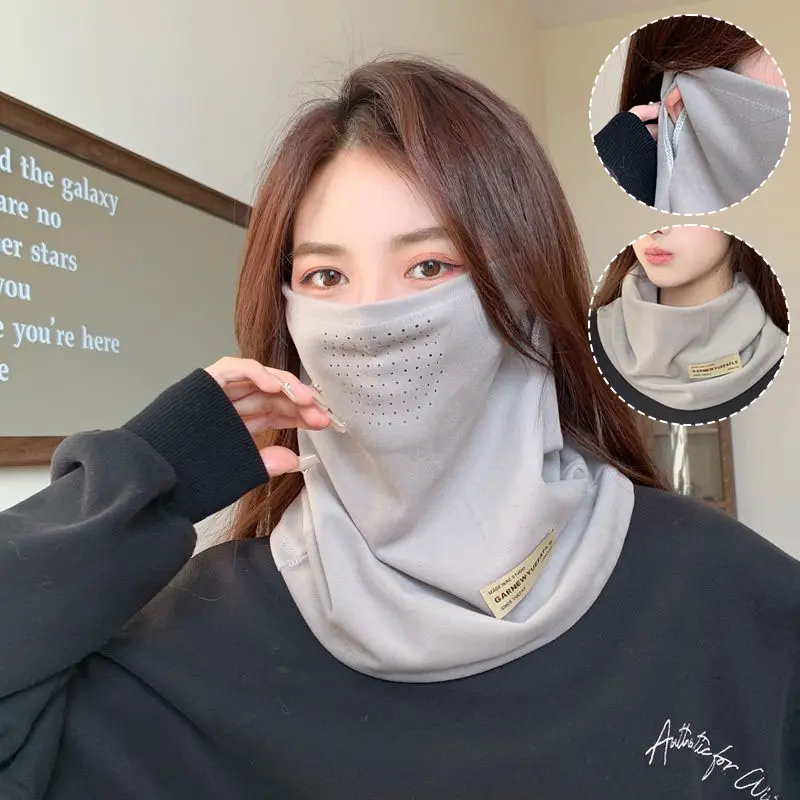 Velvet Hanging Ear Face Cover Mask for Women Men Winter Warm Scarf Solid Color Thick Cycling Face Mask Neck Warmer
