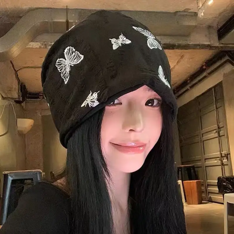 Korean Butterfly Beanies Hat for Women Spring Autumn Casual Pullover Cap Fashion Baggy Sloughy Hats