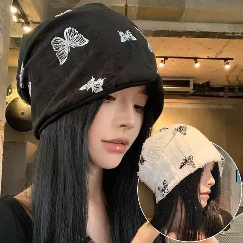 Korean Butterfly Beanies Hat for Women Spring Autumn Casual Pullover Cap Fashion Baggy Sloughy Hats