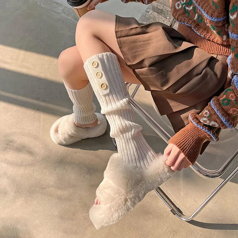 Lolita JK Leg Warmers for Women Japanese Girls Knitted Socks Autumn Winter Warm Foot Cover White Black Boot Cuffs Stockings