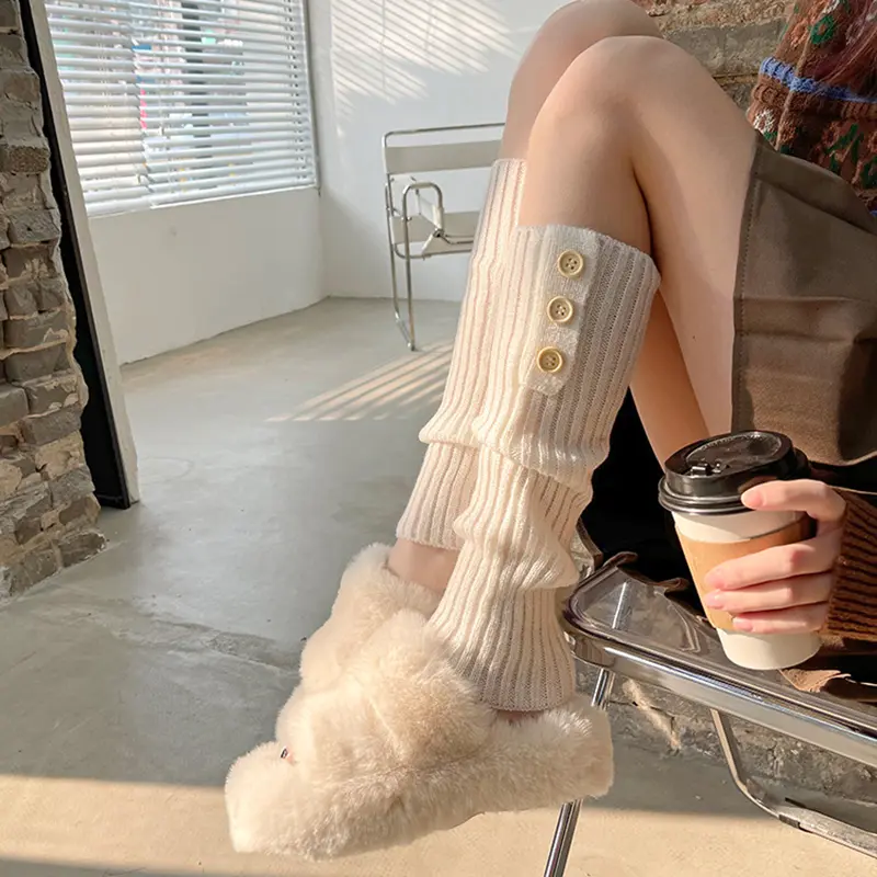 Lolita JK Leg Warmers for Women Japanese Girls Knitted Socks Autumn Winter Warm Foot Cover White Black Boot Cuffs Stockings