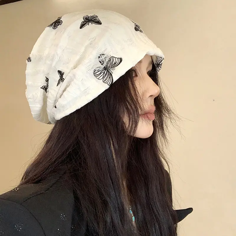 Korean Butterfly Beanies Hat for Women Spring Autumn Casual Pullover Cap Fashion Baggy Sloughy Hats