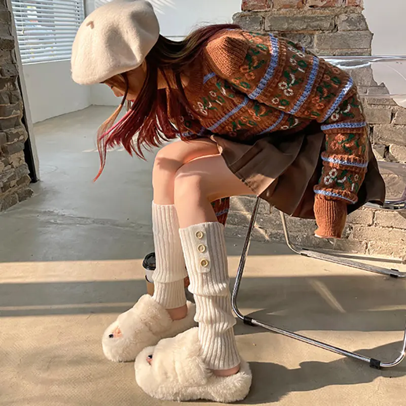 Lolita JK Leg Warmers for Women Japanese Girls Knitted Socks Autumn Winter Warm Foot Cover White Black Boot Cuffs Stockings