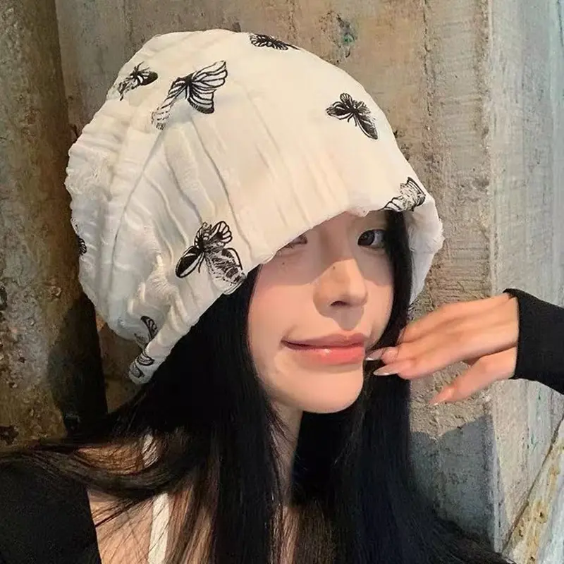 Korean Butterfly Beanies Hat for Women Spring Autumn Casual Pullover Cap Fashion Baggy Sloughy Hats