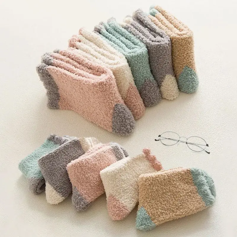 Coral Fleece Socks for Women Winter Thicken Plush Middle Tube Sock Female Lady Fluffy Home Floor Socks Sox﻿
