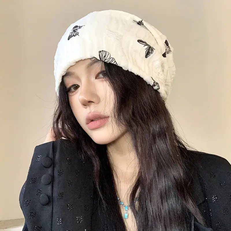 Korean Butterfly Beanies Hat for Women Spring Autumn Casual Pullover Cap Fashion Baggy Sloughy Hats