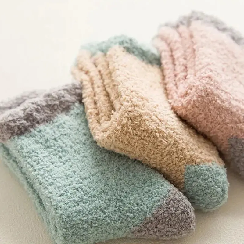 Coral Fleece Socks for Women Winter Thicken Plush Middle Tube Sock Female Lady Fluffy Home Floor Socks Sox﻿