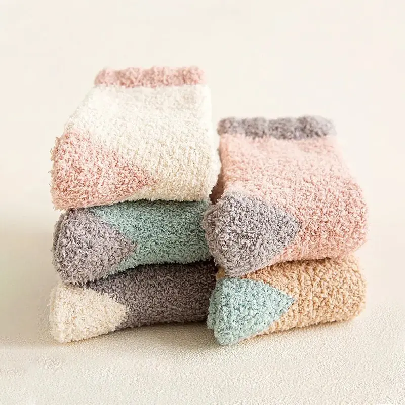 Coral Fleece Socks for Women Winter Thicken Plush Middle Tube Sock Female Lady Fluffy Home Floor Socks Sox﻿