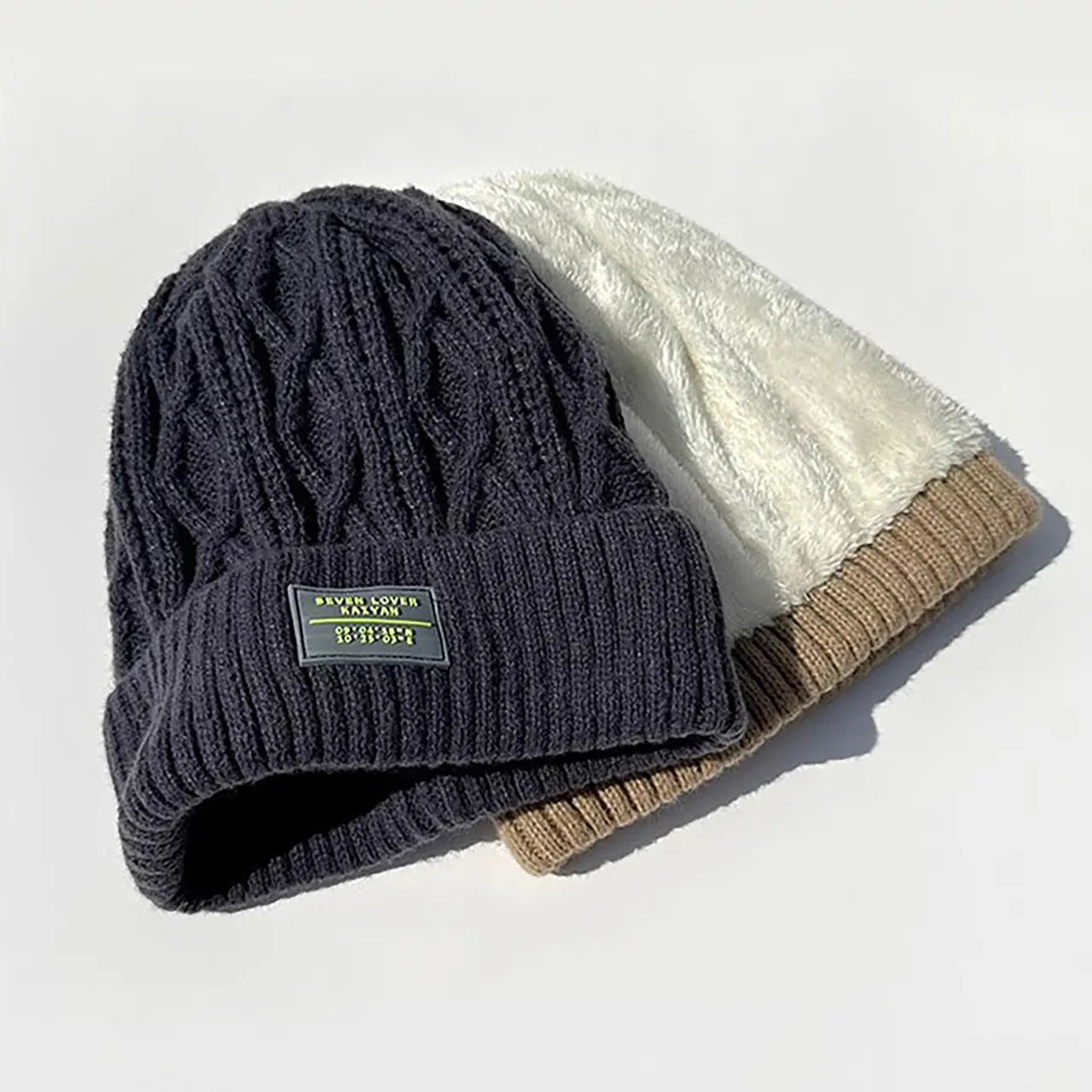 Winter Knit Beanie Hat for Women Thicken Warm Plush Lining Crochet Cap Solid Color Female Woolen Pullover Hats