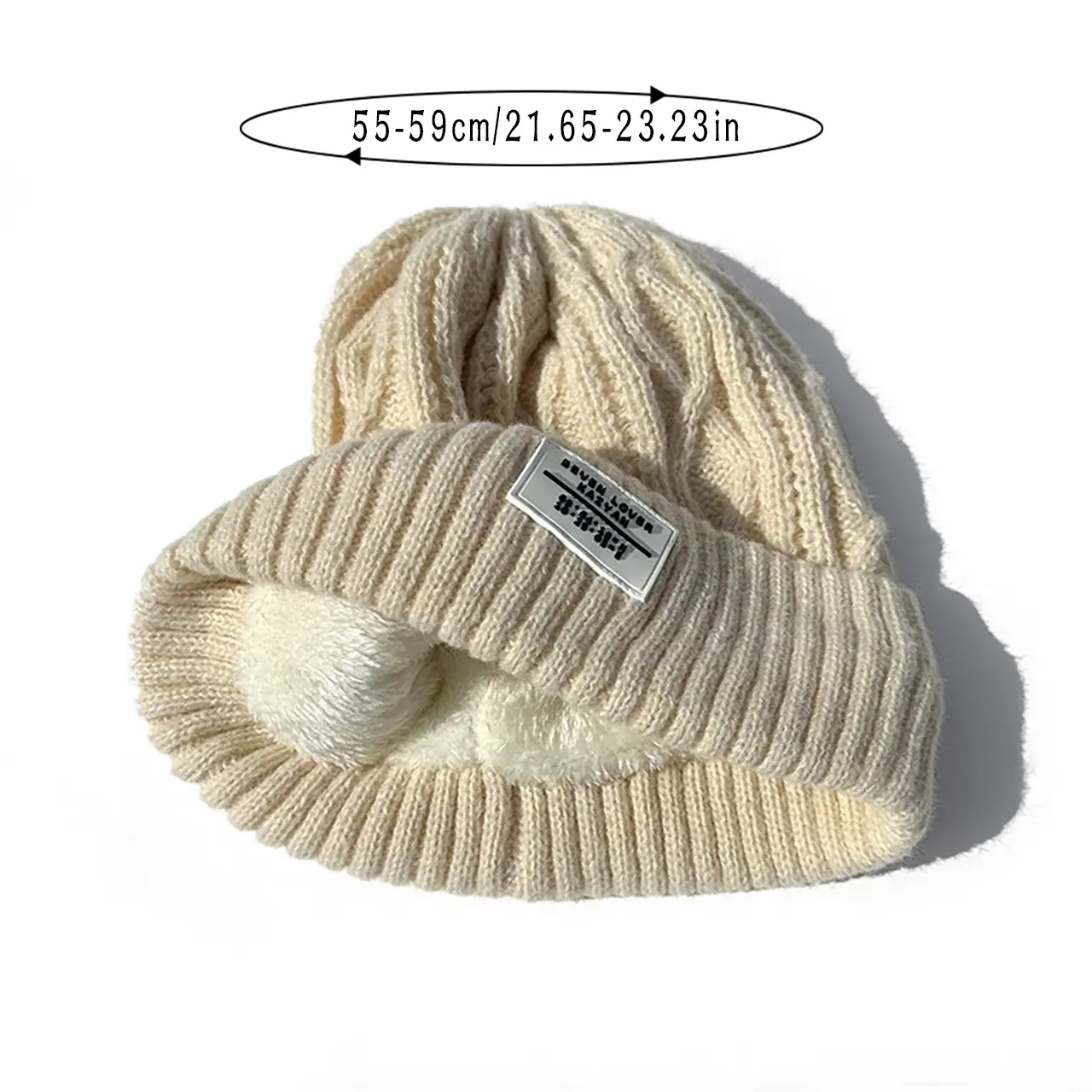 Winter Knit Beanie Hat for Women Thicken Warm Plush Lining Crochet Cap Solid Color Female Woolen Pullover Hats
