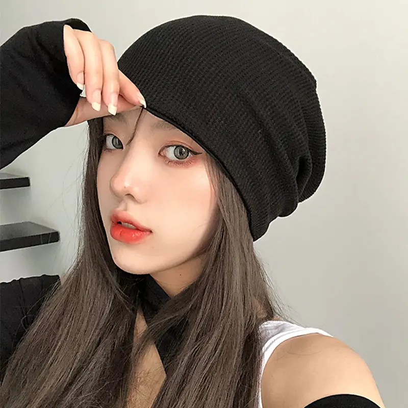 Autumn Winter Beanies Hat for Women Korean Slouchy Skull Cap Solid Color Female Knitted Warm Baggy Hats