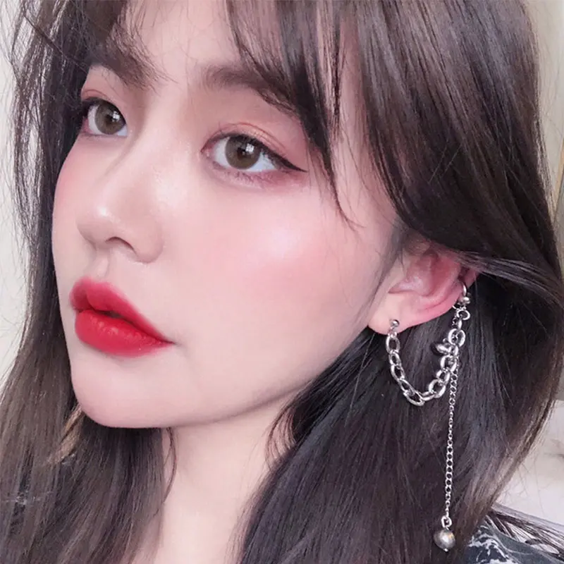 Punk Hip-Hop Silver Color Stud Earrings Unisex Long Tassel Bead Chain Earrings Cool Girls Boys Party Gifts Piercing Ear Jewelry