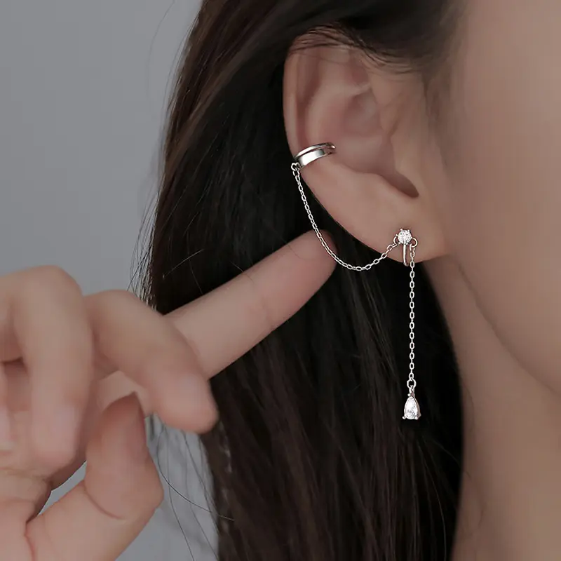 Punk Hip-Hop Silver Color Stud Earrings Unisex Long Tassel Bead Chain Earrings Cool Girls Boys Party Gifts Piercing Ear Jewelry