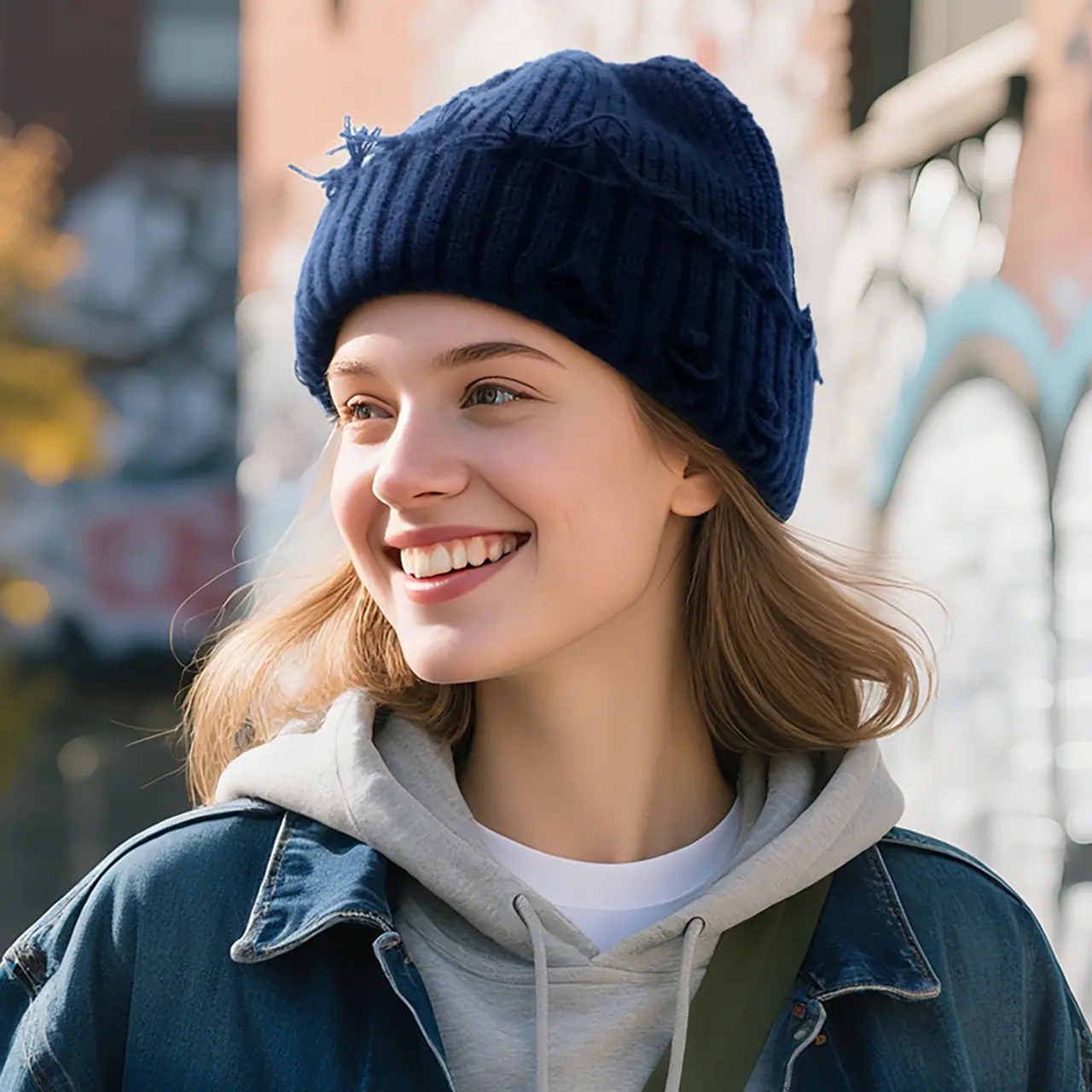 Retro Broken Brim Knitted Hat for Women Men Winter Dilapidated Hole Skullies Beanies Solid Color Hip-Hop Warm Skullcap