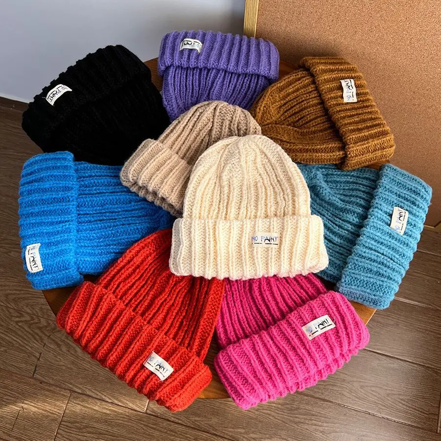 Winter Women Beanie Cap Solid Color Warm Knitted Skullies Hat for Lady Girl Korean Soft Thick Crochet Beanies Caps Bonnet шапка