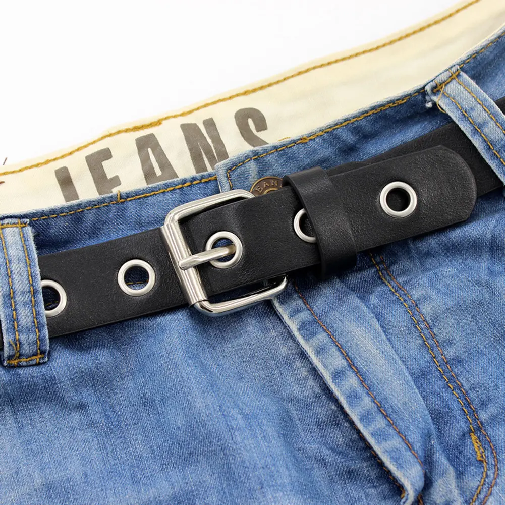 Punk Black Belt for Women Adjustable Single-breasted Buttonhole Leather Waistband Harajuku Gothic Jeans Decorative Straps