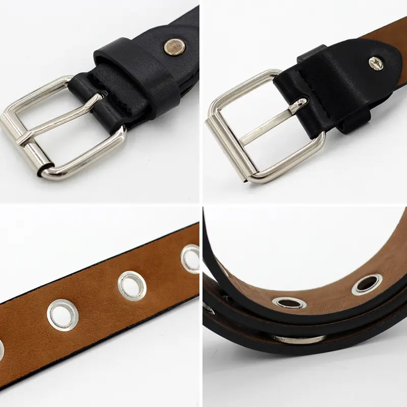 Punk Black Belt for Women Adjustable Single-breasted Buttonhole Leather Waistband Harajuku Gothic Jeans Decorative Straps
