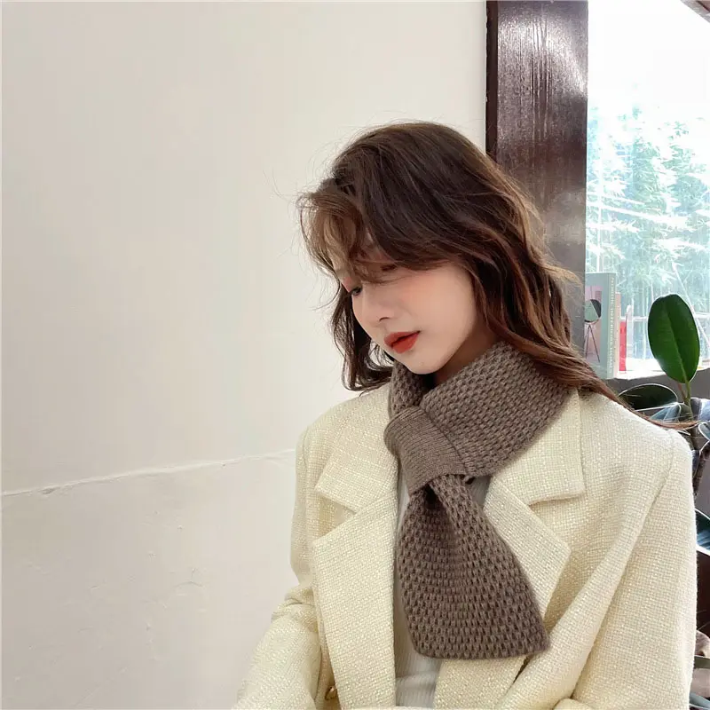 Winter Knitted Scarf for Women Solid Color Cross Neckerchief Female Autumn Warm Thick Woolen Scarves