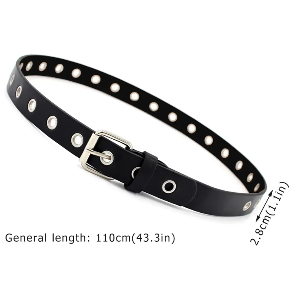 Punk Black Belt for Women Adjustable Single-breasted Buttonhole Leather Waistband Harajuku Gothic Jeans Decorative Straps