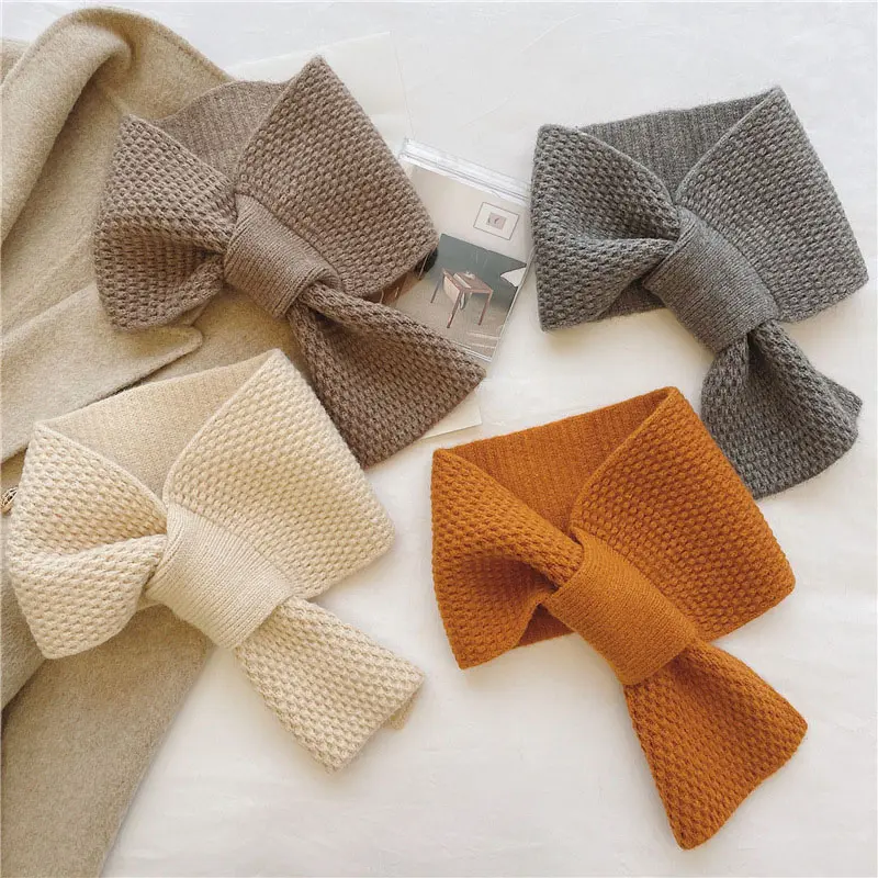 Winter Knitted Scarf for Women Solid Color Cross Neckerchief Female Autumn Warm Thick Woolen Scarves