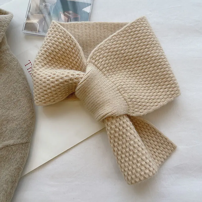 Winter Knitted Scarf for Women Solid Color Cross Neckerchief Female Autumn Warm Thick Woolen Scarves