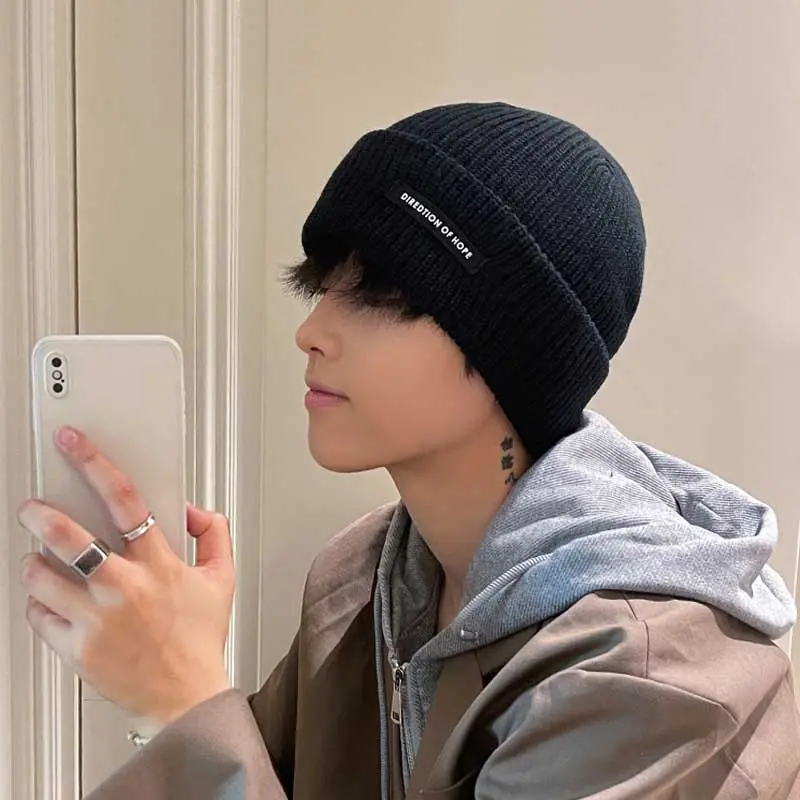 Winter Knit Beanies for Men Retro Hip Hop Male Skullcap Solid Color Unisex Docker Melon Caps Warm Ear Protection Hats