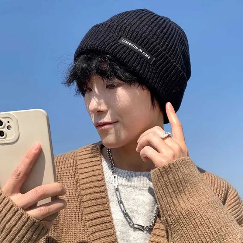 Winter Knit Beanies for Men Retro Hip Hop Male Skullcap Solid Color Unisex Docker Melon Caps Warm Ear Protection Hats
