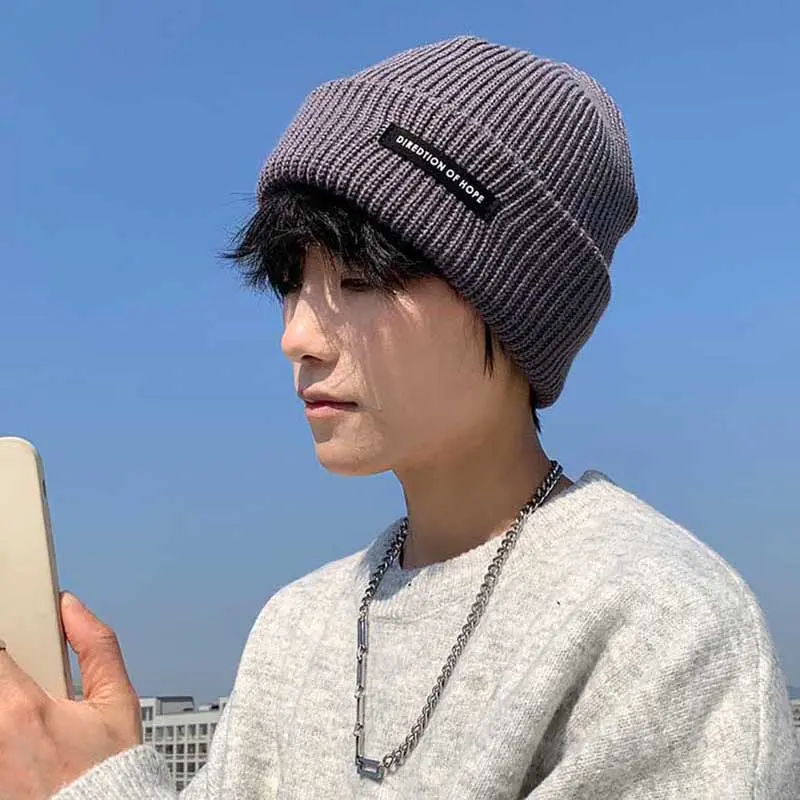 Winter Knit Beanies for Men Retro Hip Hop Male Skullcap Solid Color Unisex Docker Melon Caps Warm Ear Protection Hats