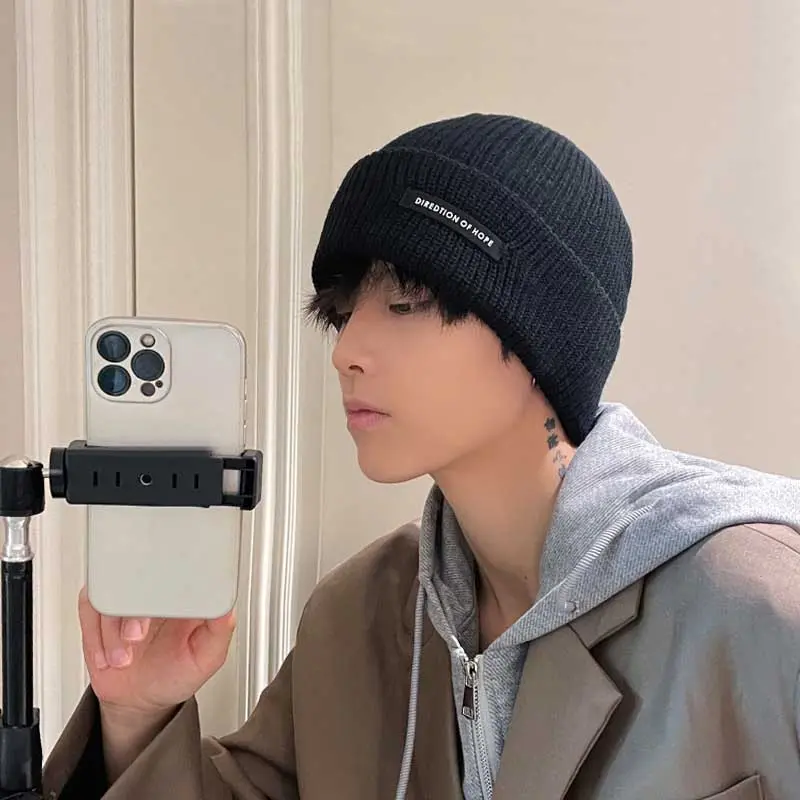 Winter Knit Beanies for Men Retro Hip Hop Male Skullcap Solid Color Unisex Docker Melon Caps Warm Ear Protection Hats