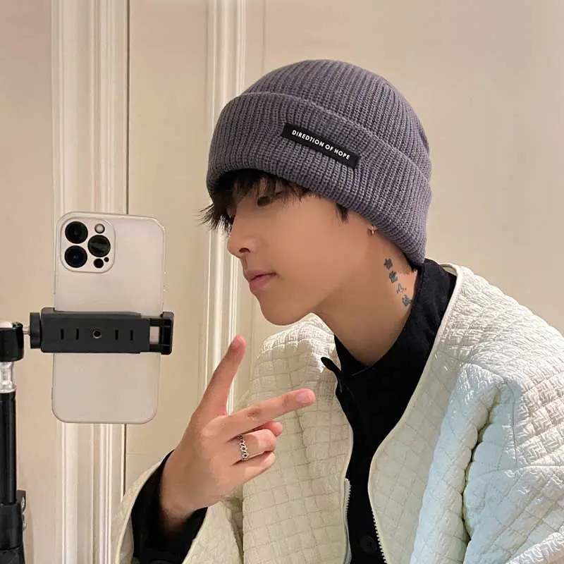 Winter Knit Beanies for Men Retro Hip Hop Male Skullcap Solid Color Unisex Docker Melon Caps Warm Ear Protection Hats