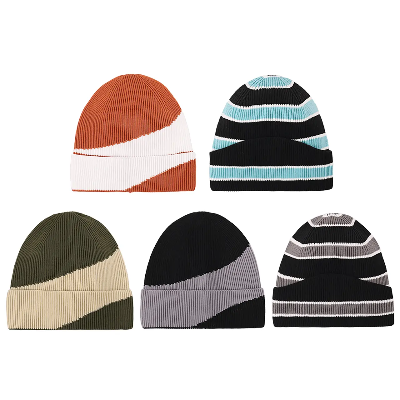 Striped Beanies Hat for Men Winter Warm Wool Knit Cap Outdoor Ski Hiking Skullcap Male Fashion Skullies