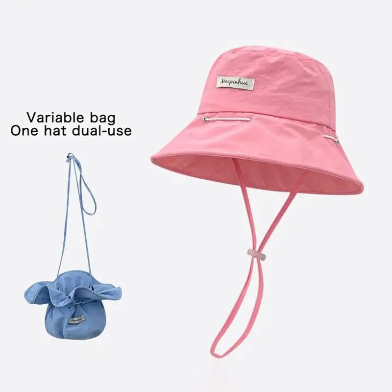 Summer Bucket Hat for Women Thin Quick Dry Fisherman Cap Y2K Girls Solid Color Panama Hats Dual-use Variable Bag