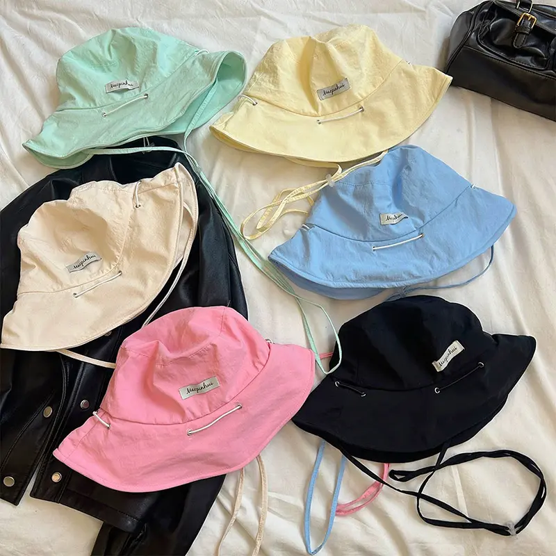Summer Bucket Hat for Women Thin Quick Dry Fisherman Cap Y2K Girls Solid Color Panama Hats Dual-use Variable Bag