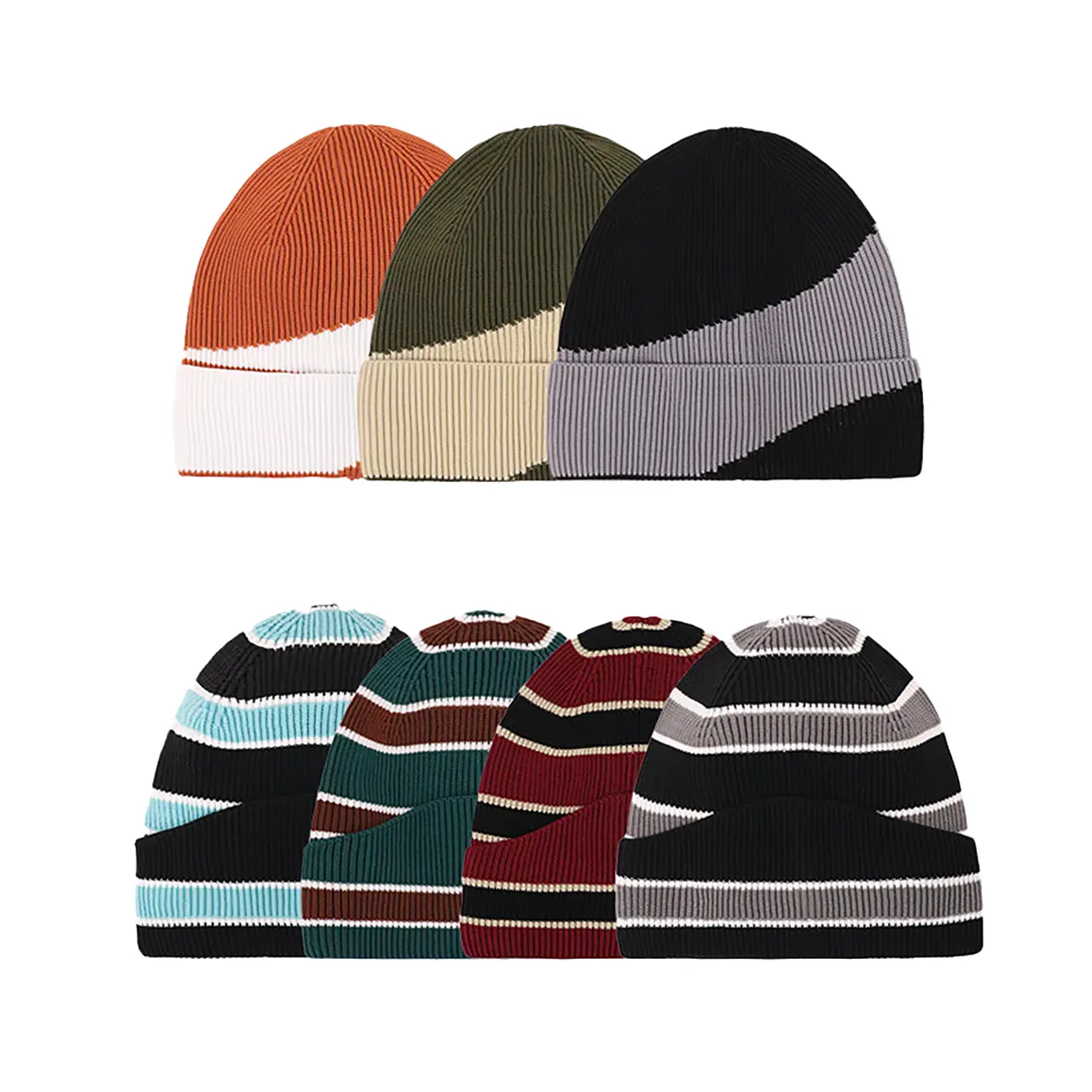 Striped Beanies Hat for Men Winter Warm Wool Knit Cap Outdoor Ski Hiking Skullcap Male Fashion Skullies