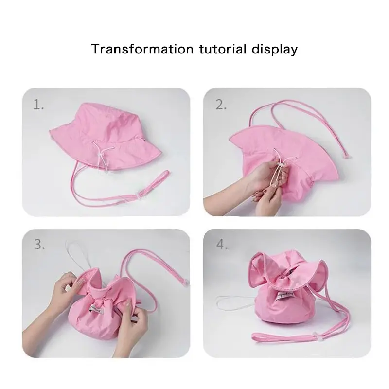 Summer Bucket Hat for Women Thin Quick Dry Fisherman Cap Y2K Girls Solid Color Panama Hats Dual-use Variable Bag