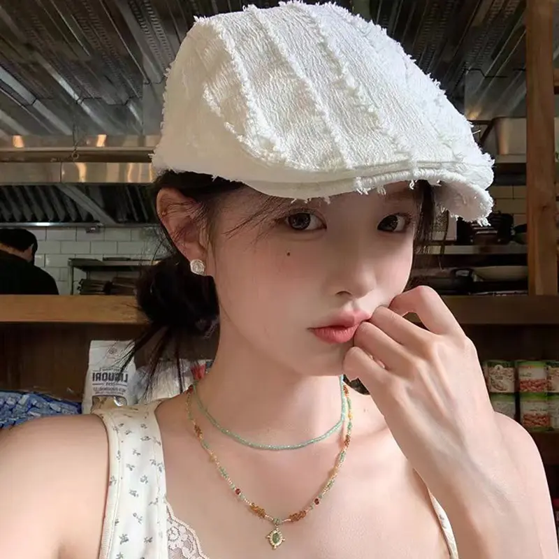 Solid Color Beret Cap for Women Japanese Retro Striped Painter Hat Spring Summer Versatile Thin Newsboy Caps Female Gift
