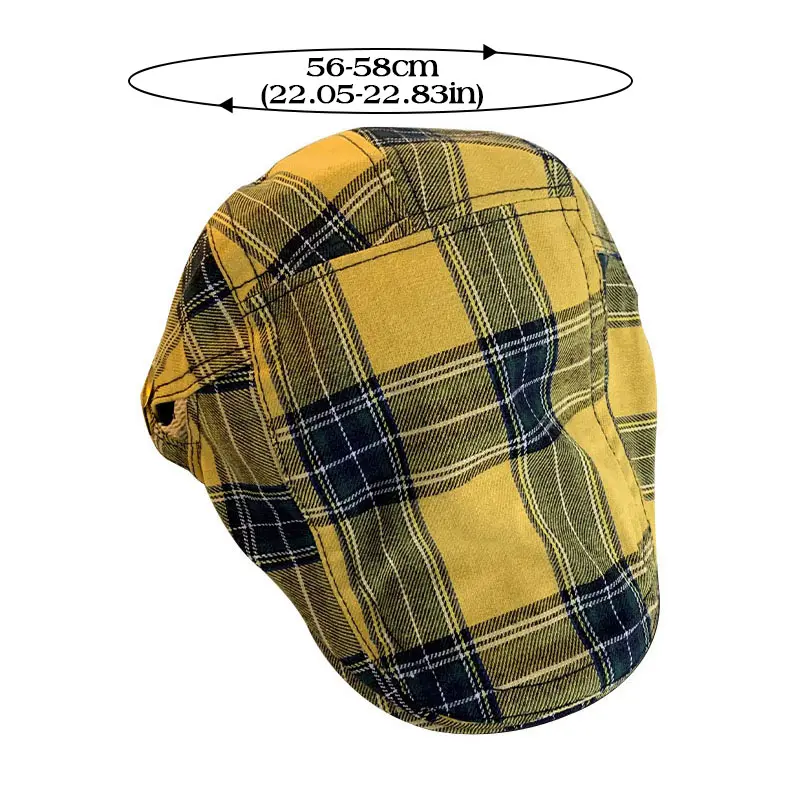Retro Plaid Berets Hat for Women Spring Autumn Cotton Newsboy Cap Y2K Girls Adjustable Artist Painter Hats