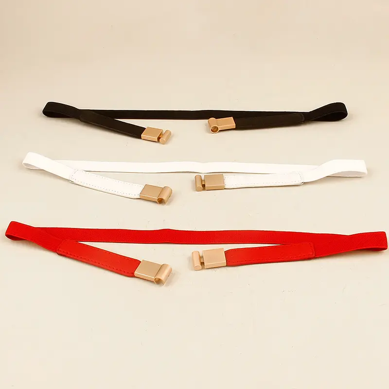 New Metal Buckle Elastic Belt for Women Solid Color Stretchy Waistband  Lady Female Dress Shirt Skinny Decorative Waist Strap