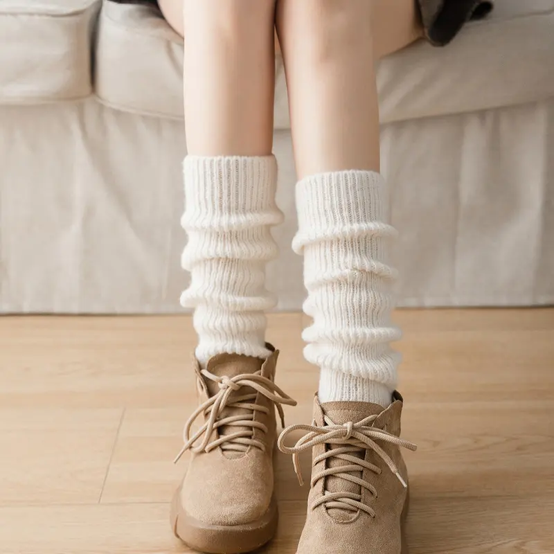 Lolita Leg Warmers for Women Winter Warm Knitted JK Sock Sleeves Solid Color JK Uniform Long Socks Y2K Pile Up Socks Foot Cover