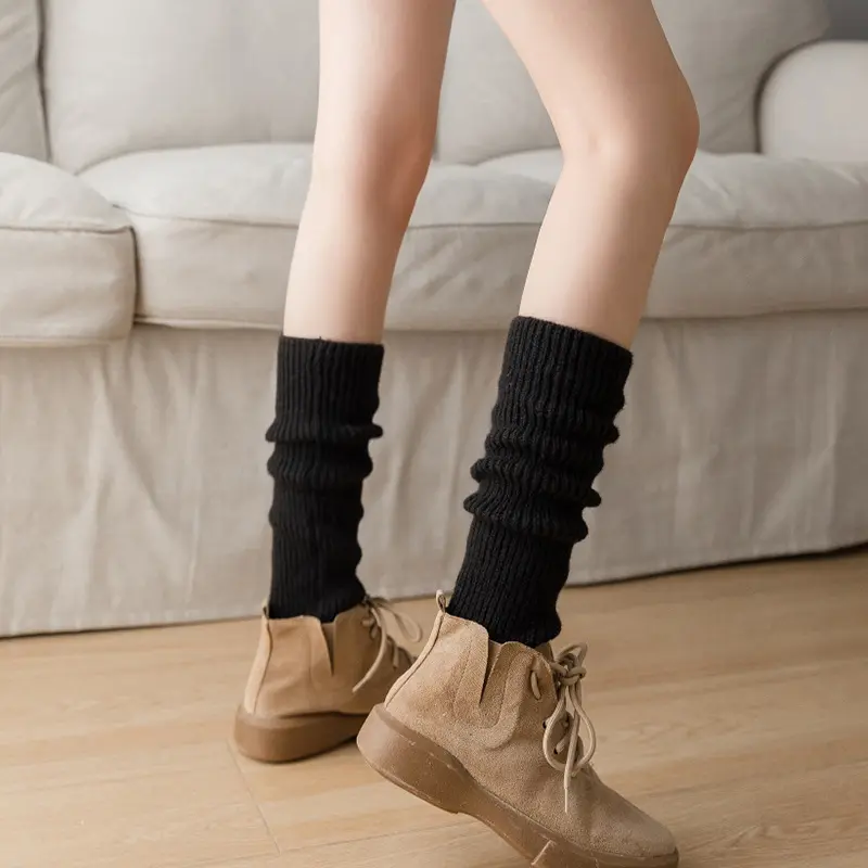 Lolita Leg Warmers for Women Winter Warm Knitted JK Sock Sleeves Solid Color JK Uniform Long Socks Y2K Pile Up Socks Foot Cover