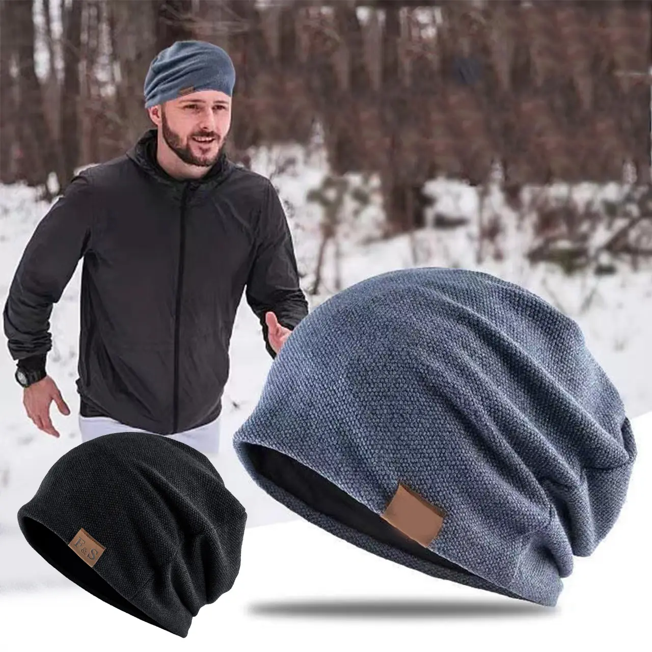 Winter Beanies for Women Men Retro Label Baggy Hat Outdoor Warm Cycling Ski Cap Unisex Hip Hop Slouchy Caps