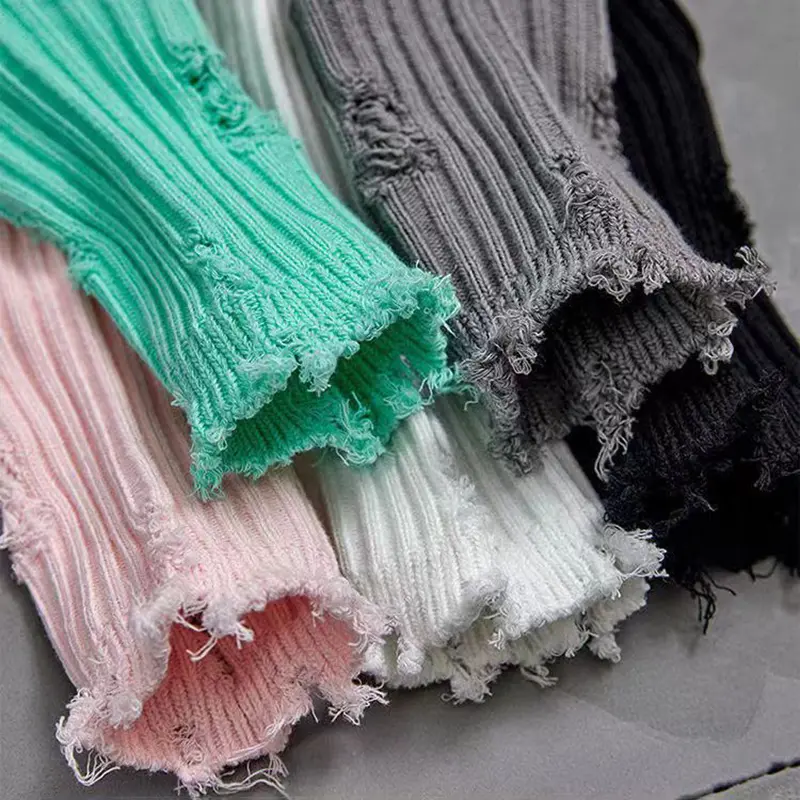 Broken Hole Harajuku Socks for Women Hip-Hop Skateboard Beggar Cotton Socks Medium Tube Knitted Street Stocking Trendy calcetine