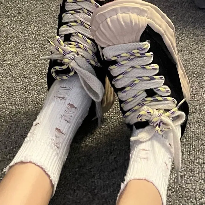 Broken Hole Harajuku Socks for Women Hip-Hop Skateboard Beggar Cotton Socks Medium Tube Knitted Street Stocking Trendy calcetine